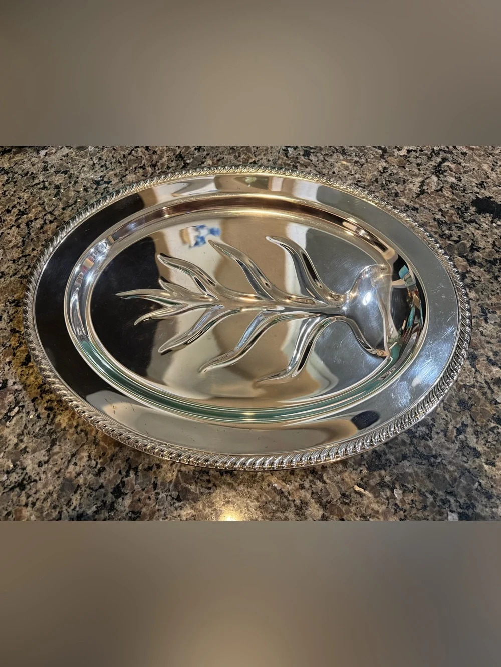Vtg International Silver Tree Of Life Footed Silver Plated Platter 16.25” X 12”